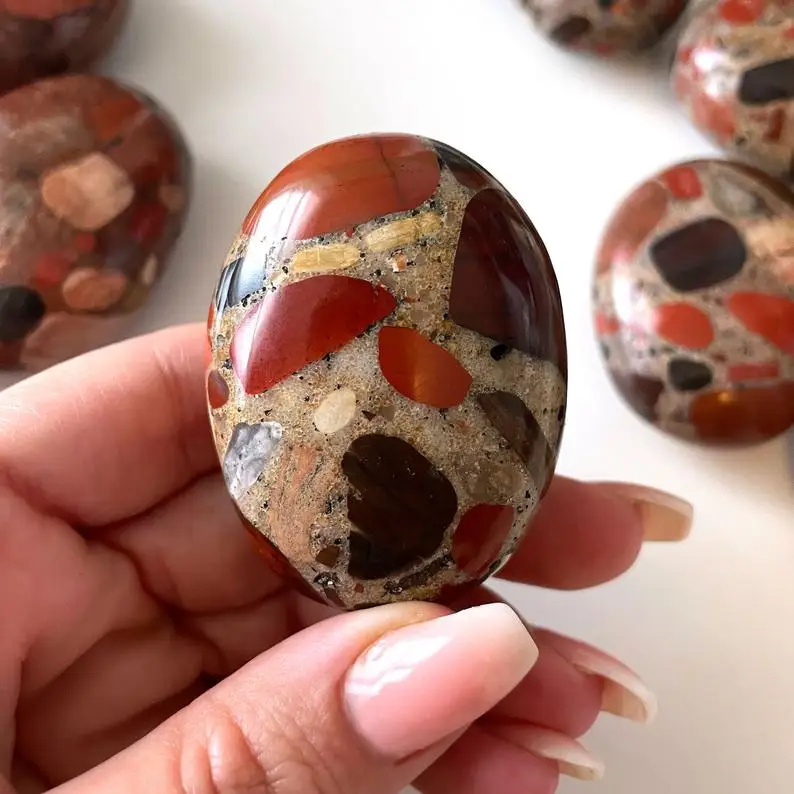 Wholesale Natural Red Jasper Conglomerate Palm Stone\ High Quality Red Jasper Conglomerate Palm Stone At Affordable Price