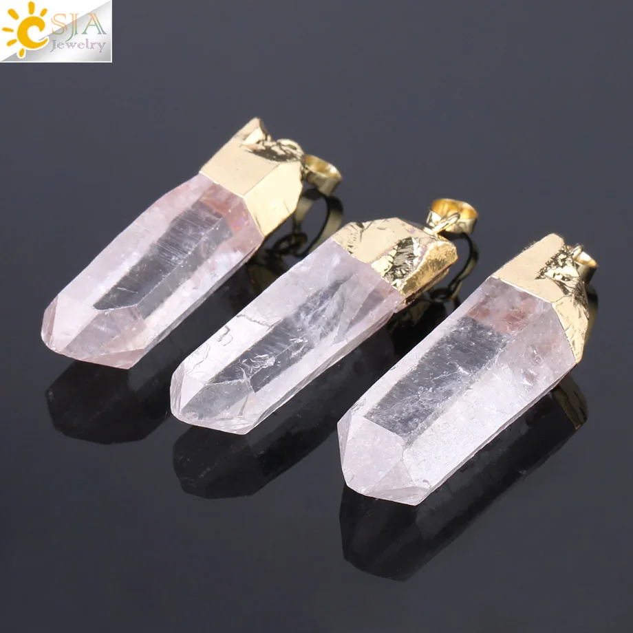 CSJA Wholesale Scalar Energy Reiky Healing Natural Rock Crystal Big Pillar Gemstone Pendant Jewelry Necklace for Women Men F804