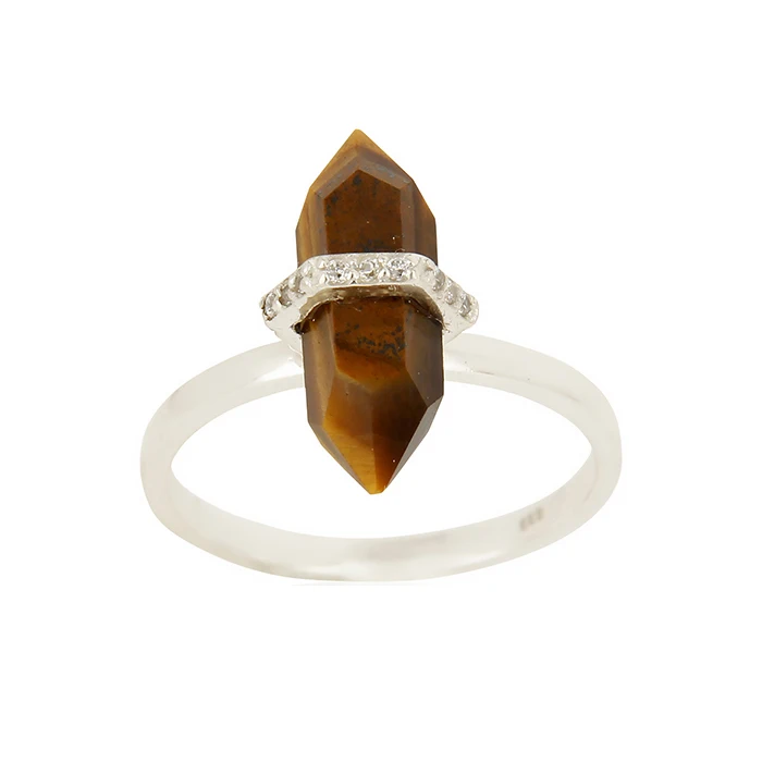 Solid 925 Sterling Fine Silver Ring Pencil Cut Tiger Eye Gemstone Ring Manufacturer Jewelry Supplier  Classic Collection