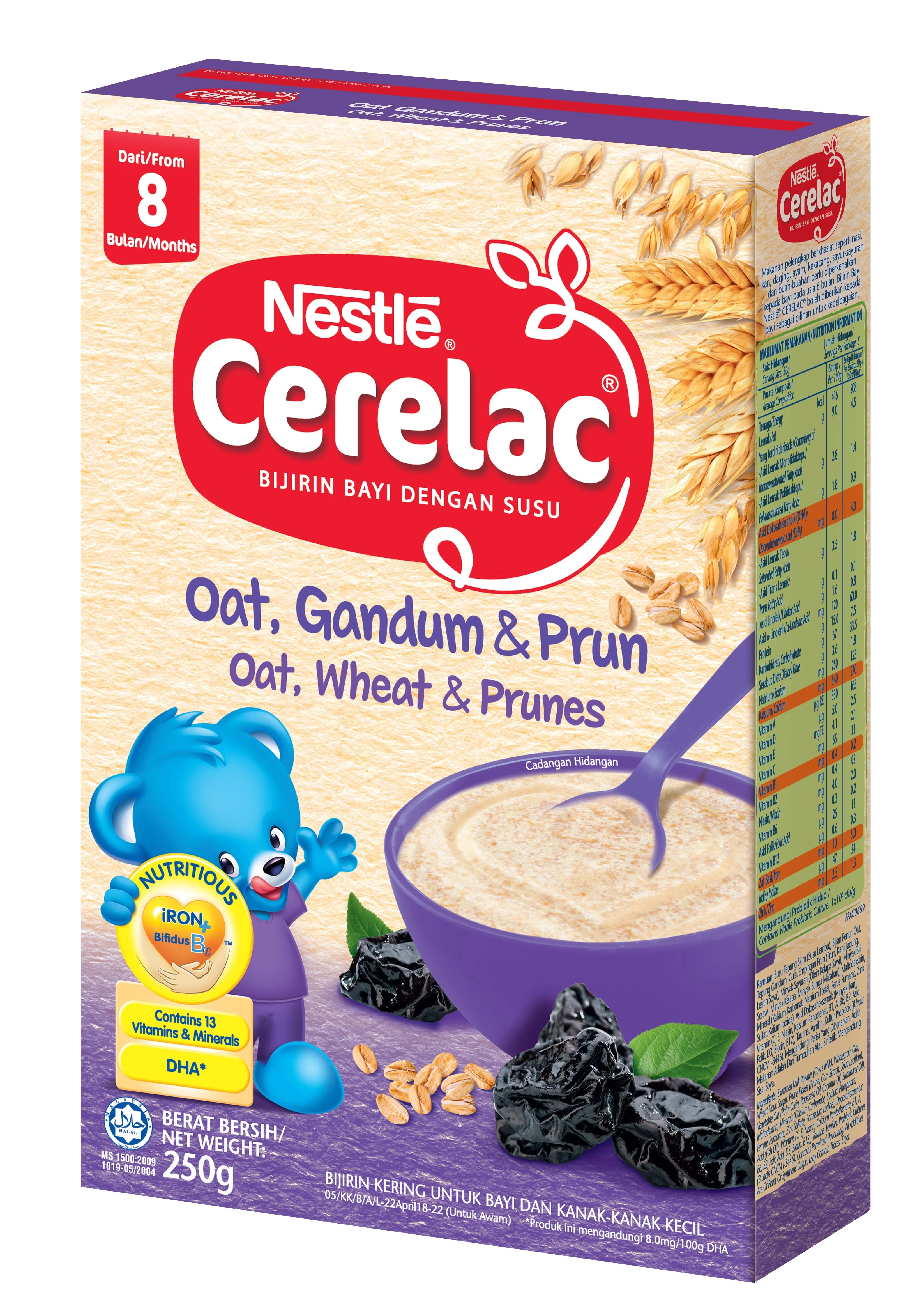 Cerelac Cereals with Milk Oats + Wheat + Prunes 250 Gram Halal Baby Cereal