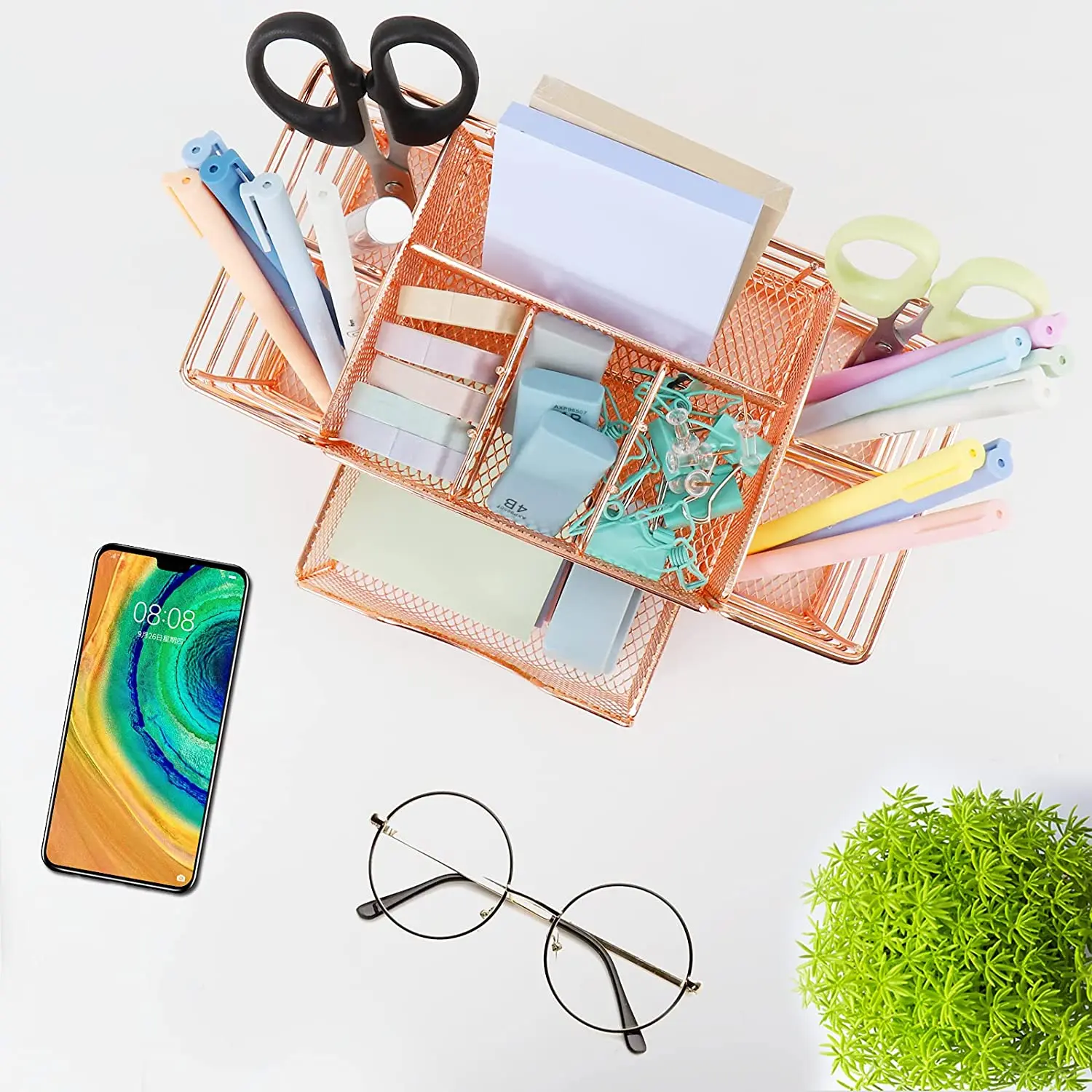 Настольные органайзеры и аксессуары цвета розового золота настольный органайзер домашний офисный Органайзер Caddy милые офисные принадлежности стол A