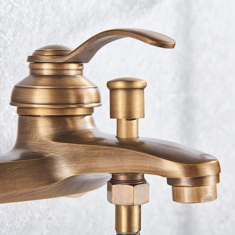 Antique Brass Bathroom Shower Faucet Bath Faucet Mixer Tap ABS Hand Shower Set Wall Mount Black Shower Control Valve Taps