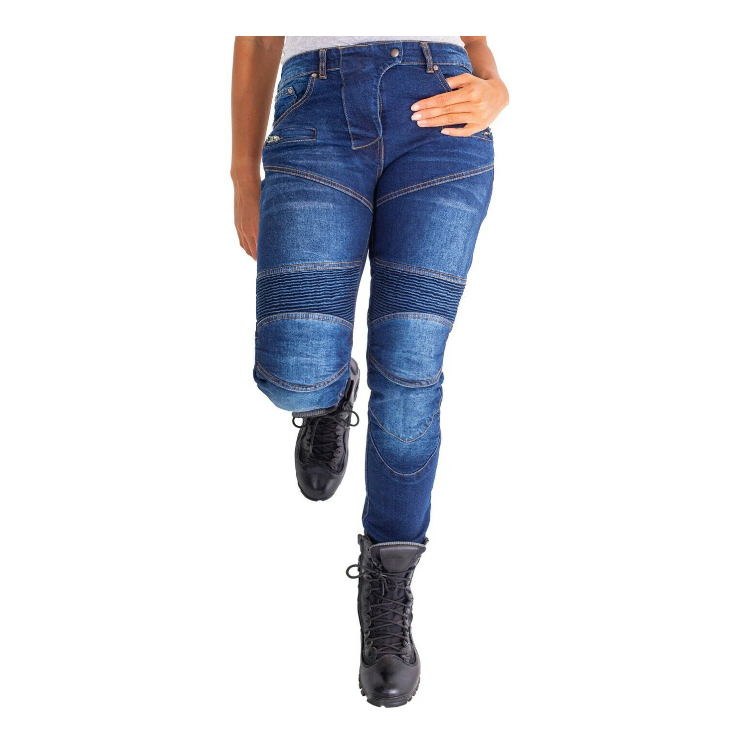 Fashionable ribbed style bikers A Kevlar lining jeans for rider girls, CE protective jeans for ladies, Prime Protection