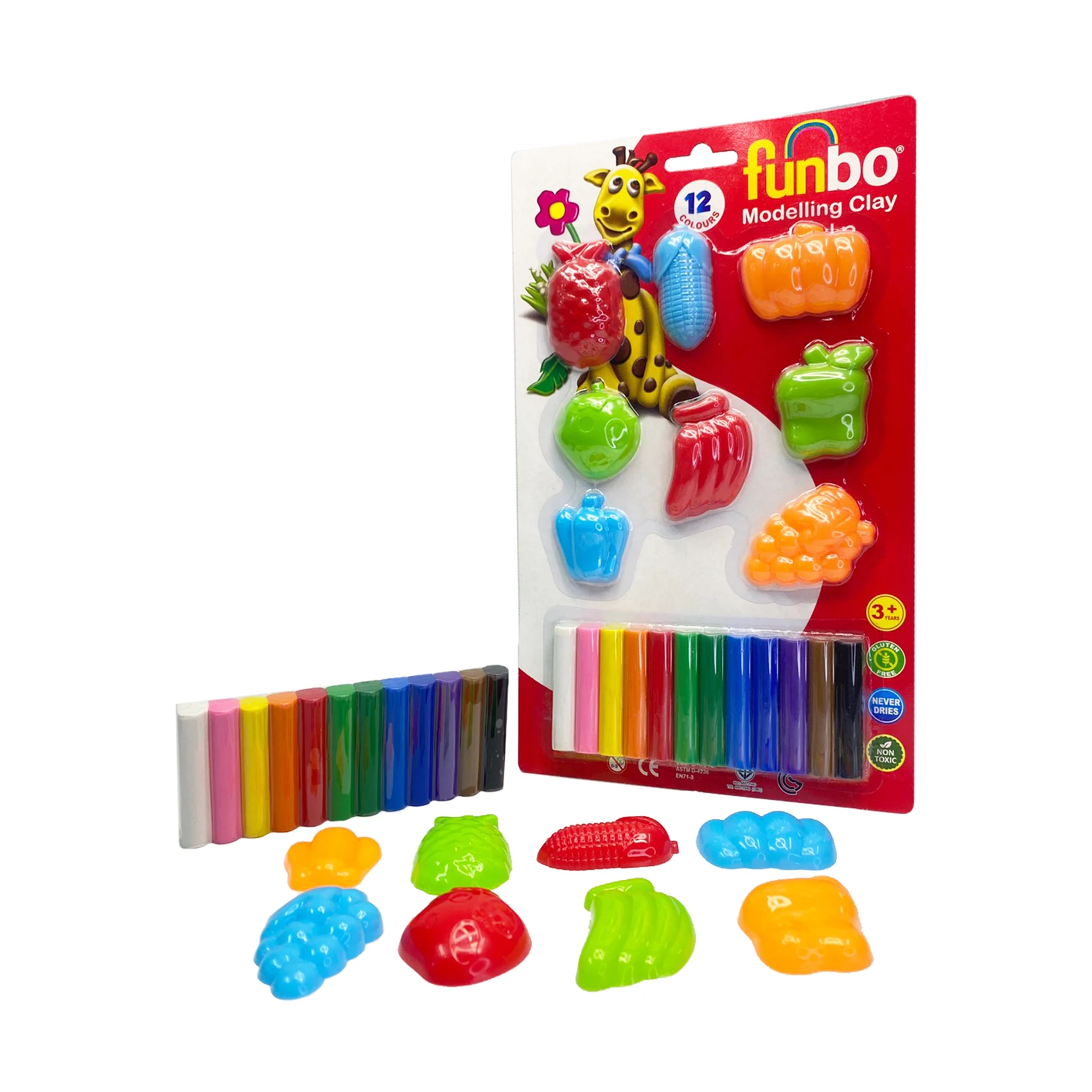 Fruit Set Modeling Clay in 150 gram and 12 Colors with 8 Fruit 3D Molds safe for Children non Toxic and Gluten Free