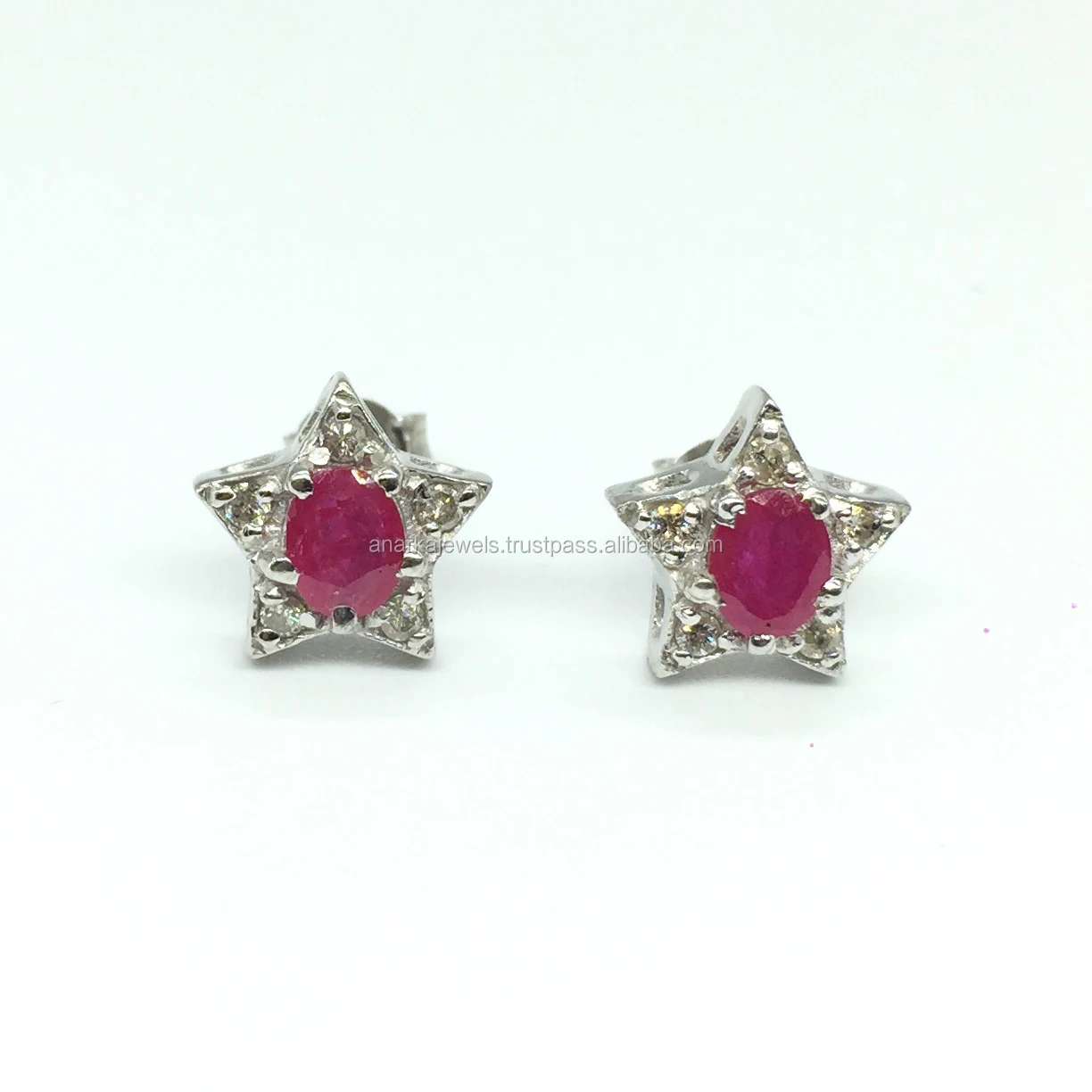 Ruby Earrings 925 Sterling Silver Star Shape Stud Earrings Jewelry