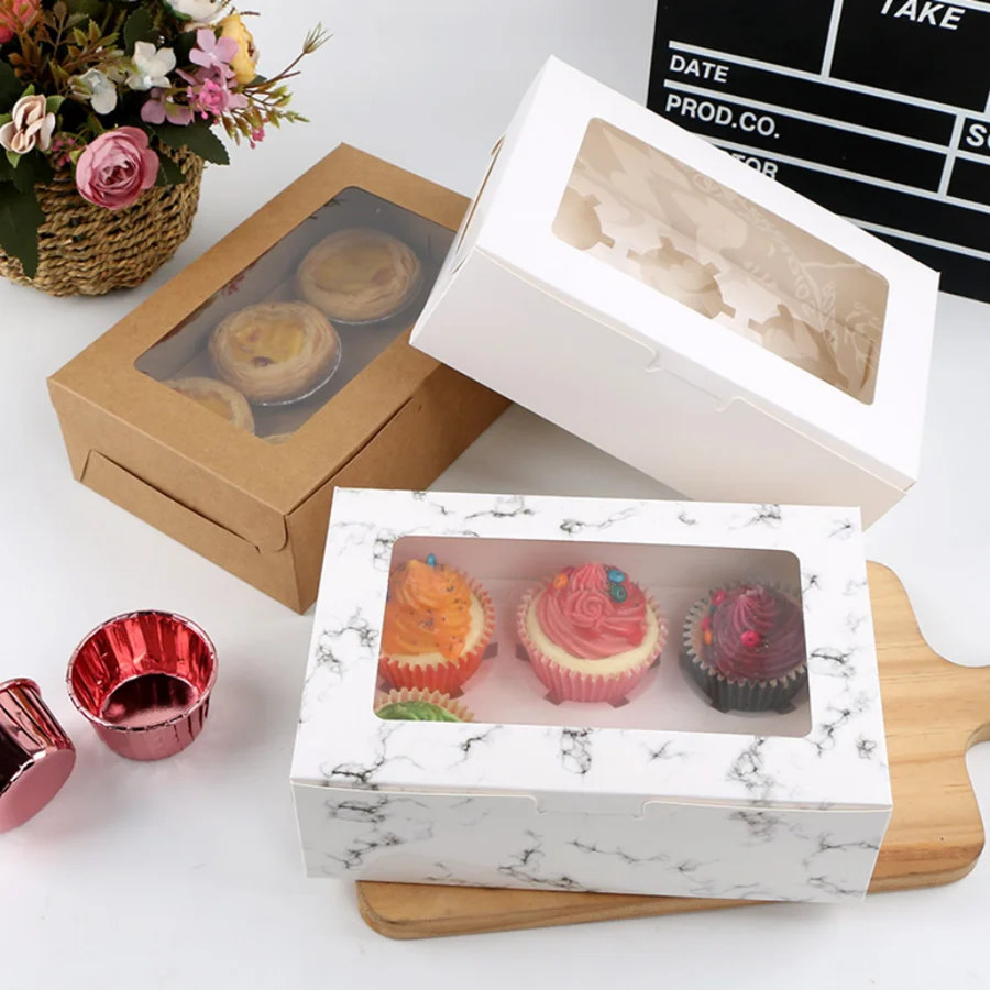 Cupcake Boxes with Window 6 dividers Cupcakes Kraft Bakery Cake Boxes Pastry for Cookie