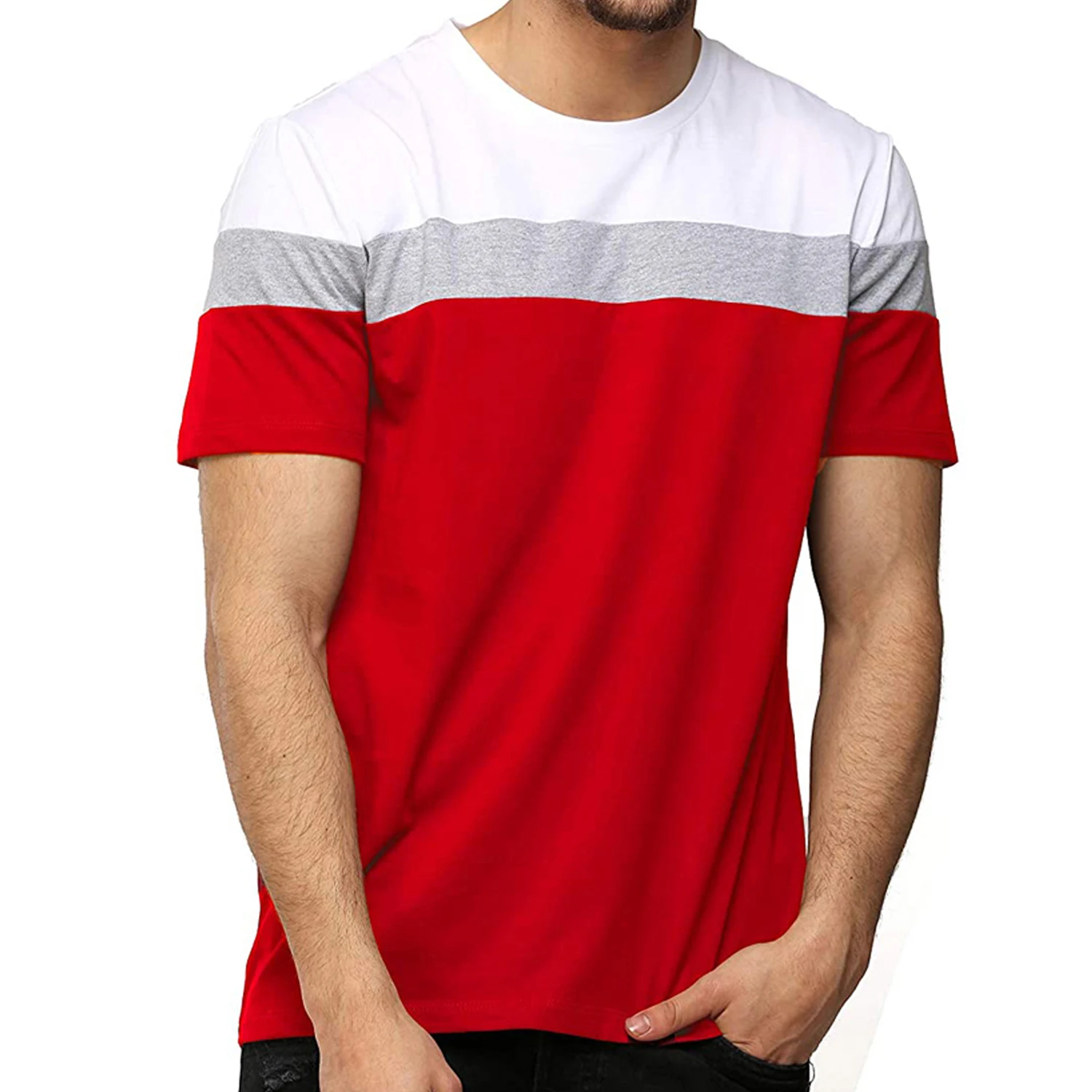 Новое поступление, летняя модная спортивная стильная футболка с коротким рукавом и круглым вырезом, полосатая цветная футболка для мужчин, модная повседневная одежда