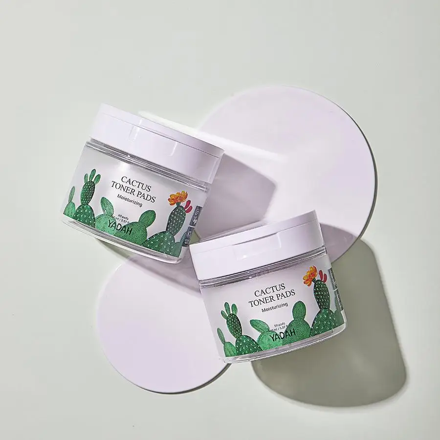 Private Label Wholesale Korean Skin Care YADAH CACTUS TONER NATURAL COTTON PADS Face Moisturizing and Softening All Skin Types