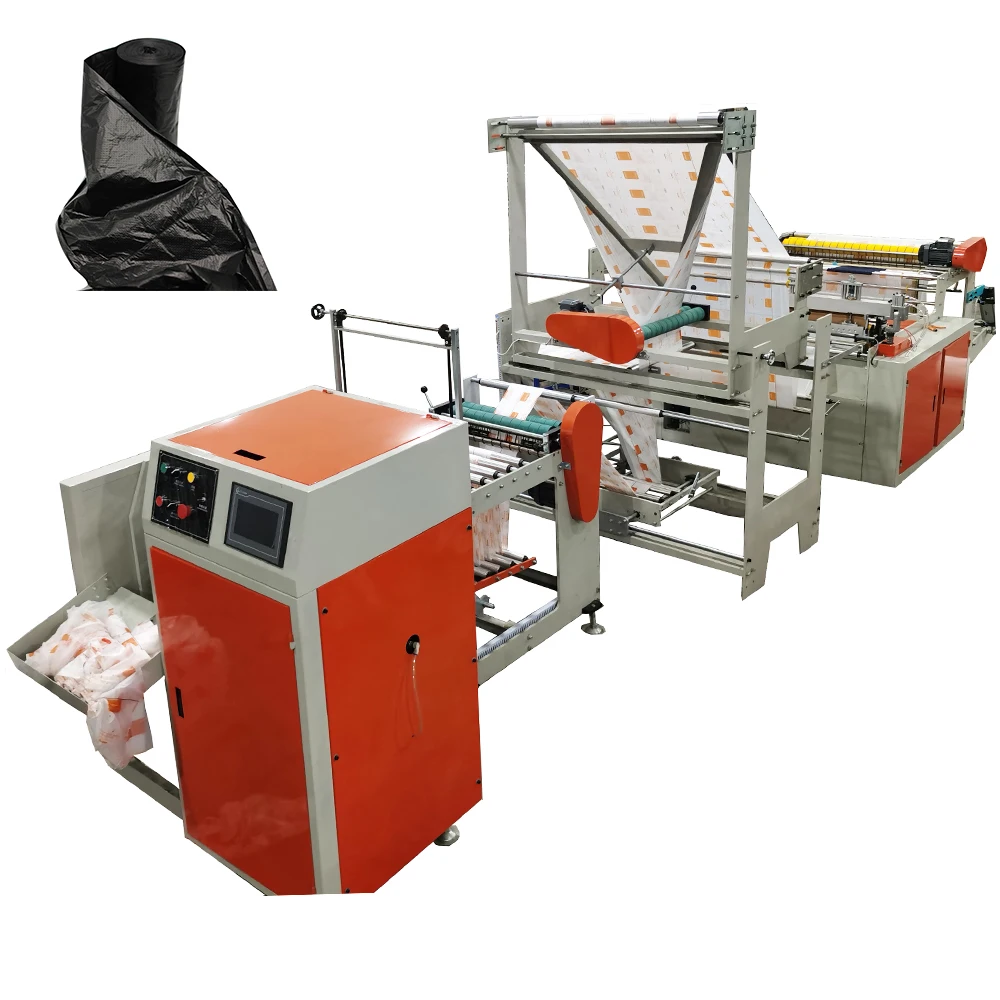 Fully automatic high speed HDPE/LDPE biodegradable C folding Plastic on roll/rolling core less Garbage bag making machine