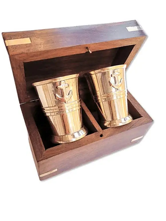 Nautical shot glass set of 2 with wooden box mini tankard short glass nautical cocktail glasses set of 2 with wood box