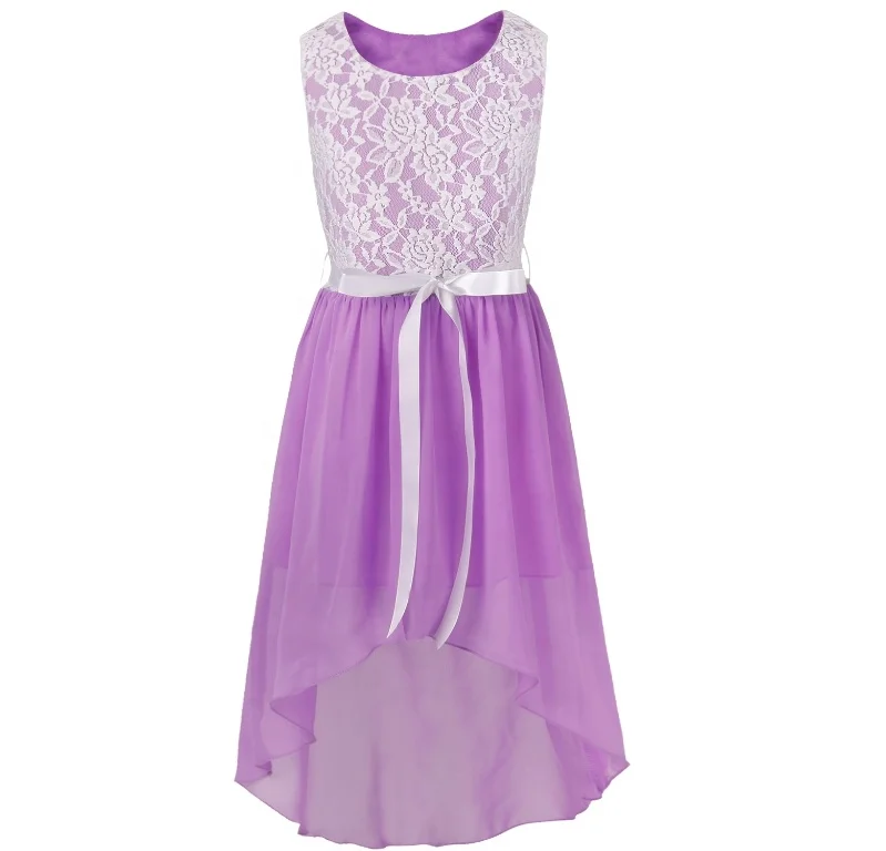 
Kids Girls Flower Girls Floral Lace High-Low Hem Dress Princess Wedding Bridesmaid Pageant Party Dress 