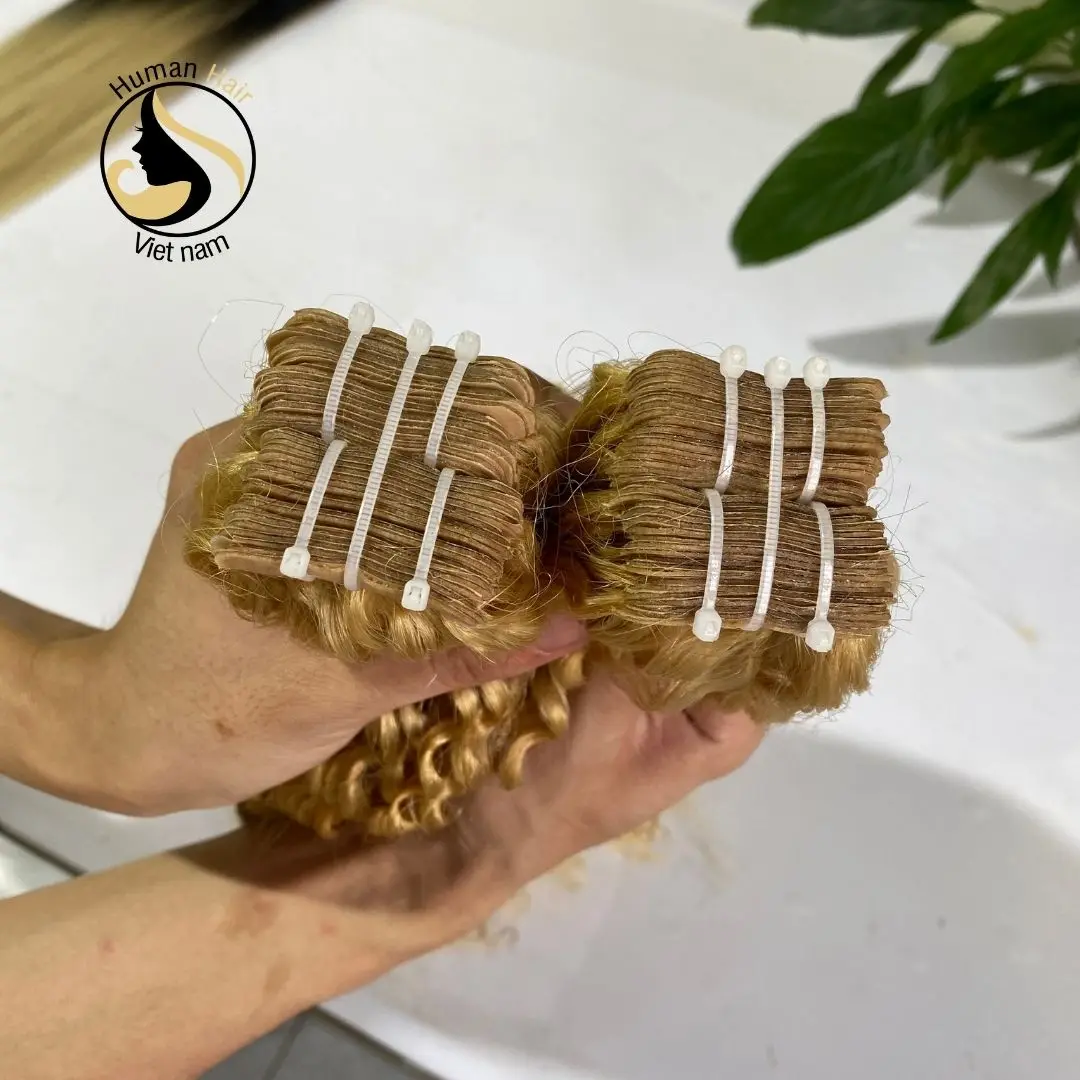 Factory Price Raw Hair Double Drawn Russian Blonde Deep Curly Tape In Hair Extensions 100% Human Hair