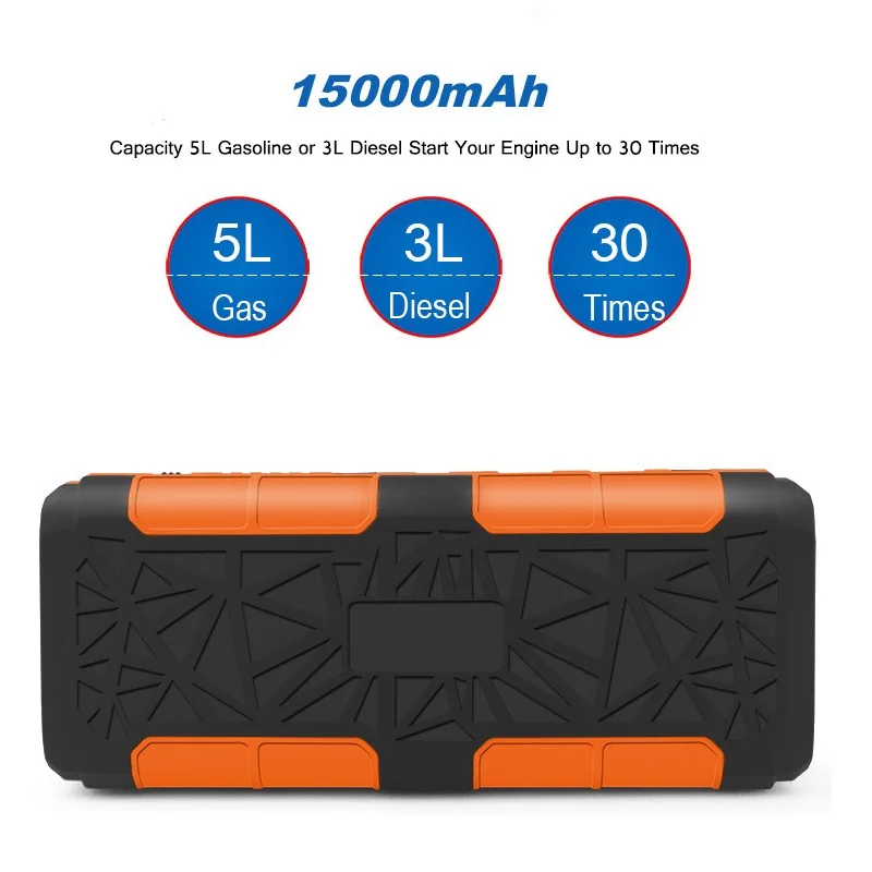 Мощный портативный автомобильный jump starter аккумулятор зарядное устройство 12V 15000 мА/ч 600A Пике Высокая мощность чрезвычайное прикуривание