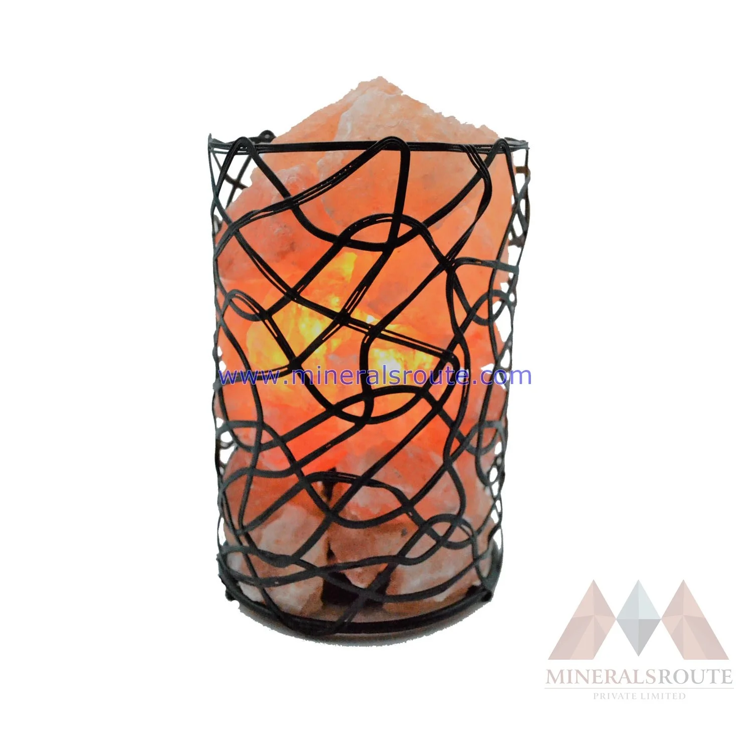 Himalayan Rock Salt Crafts Basket Wrought Iron Lamp with PK MRPL Purifies Air Organic Material Glowing Worldwide Chunks Bowl