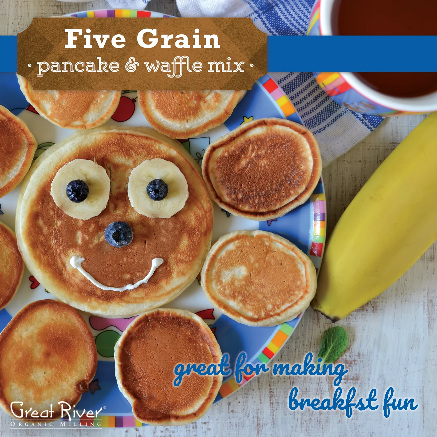 Органическая фрезеровка Great River, микс для блинов и вафель, пять зерен, органический, 50 фунтов (упаковка 1) микс для протеиновых блинов