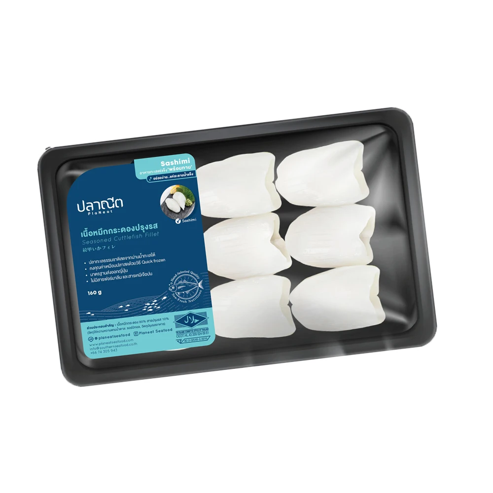 Seasoned Cuttlefish Fillet 160g in Vacuum Pack - Hot Selling Thai Frozen Seafood Ready to Eat Fresh Sashimi
