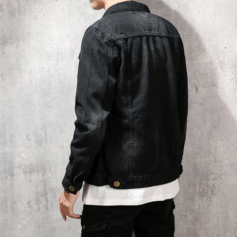  Джинсовая куртка мужская в стиле хип-хоп уличная одежда из денима классическая черная облегающая повседневная вареная джинсовая 4XL на осень