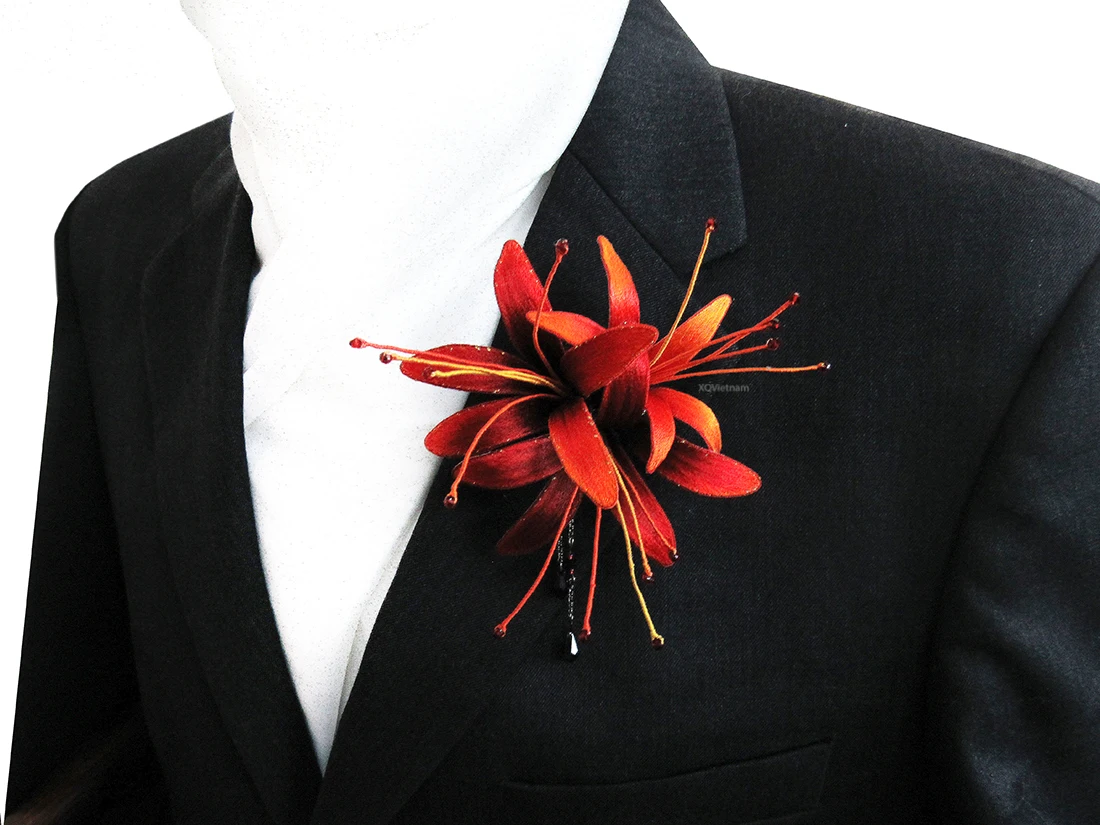 Wholesale Special Design Flower Embroidery Accessories Red Spider Lily Brooch - Hairclip