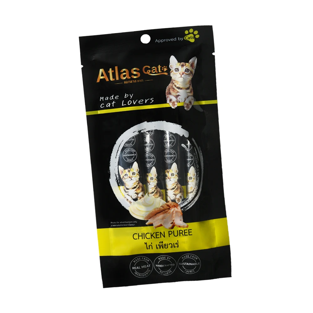 Атласная курица из кошачьей пюре, изготовленная из настоящих ингредиентов для мяса, корм для котят, товары для домашних животных, производитель из Таиланда