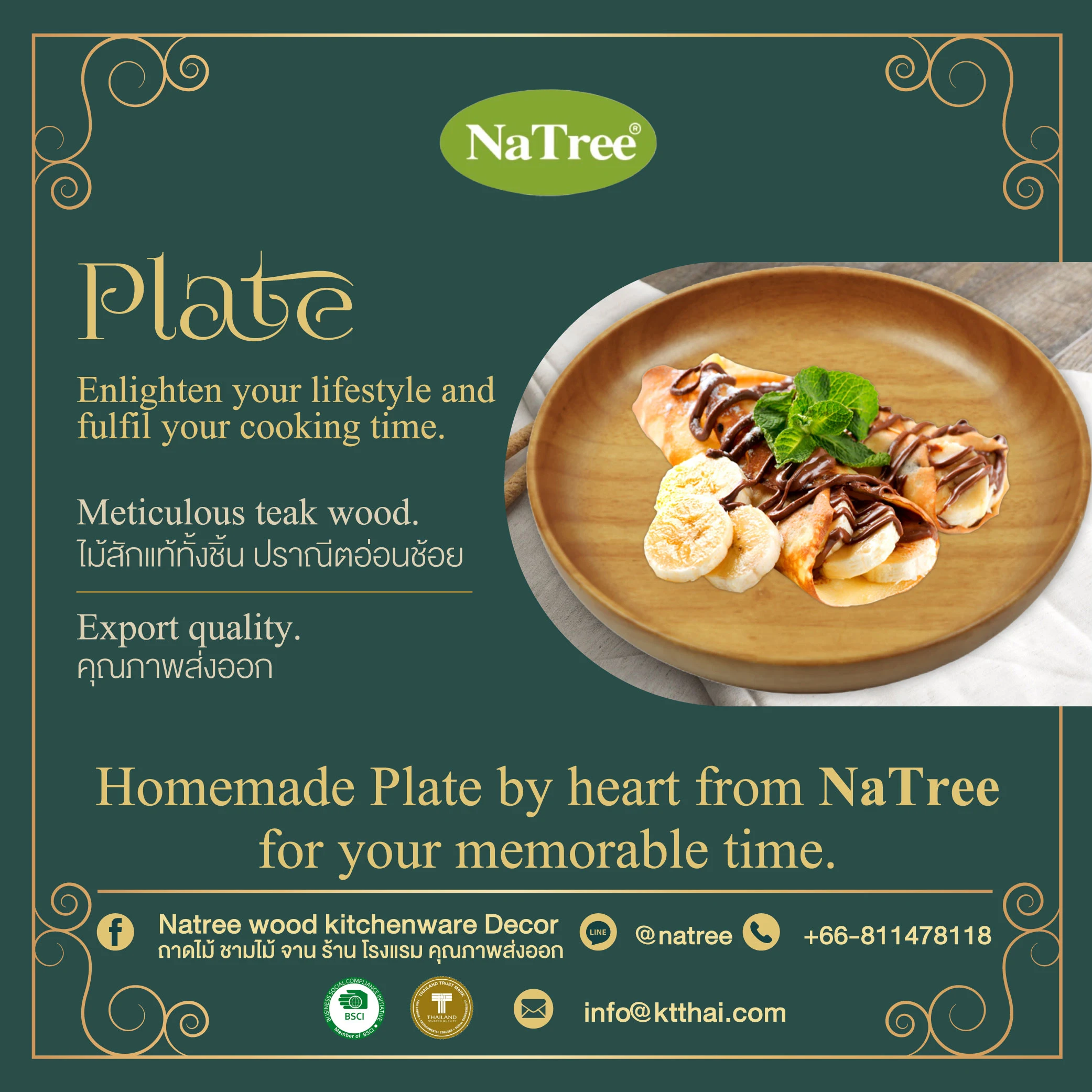 Premium Serving tray of Thailand rubberwood Rubber Wood Plate cookware kitchenware tableware