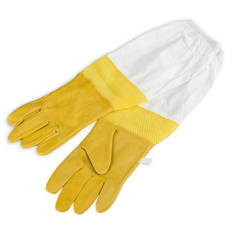 High Quality Most custom Anti sting Gloves for Beekeeping Customize print Wholesale Goatskin Bee Keeping Vented Long Sleeves