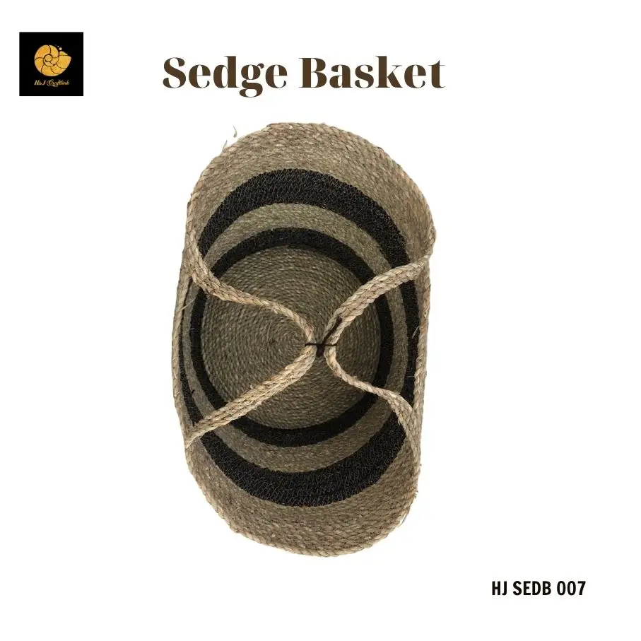 2022 Sea Grass Basket With Handles - Natural Black And Brown Striped Sedge Basket For Home Decoration, Laundry, Picnic