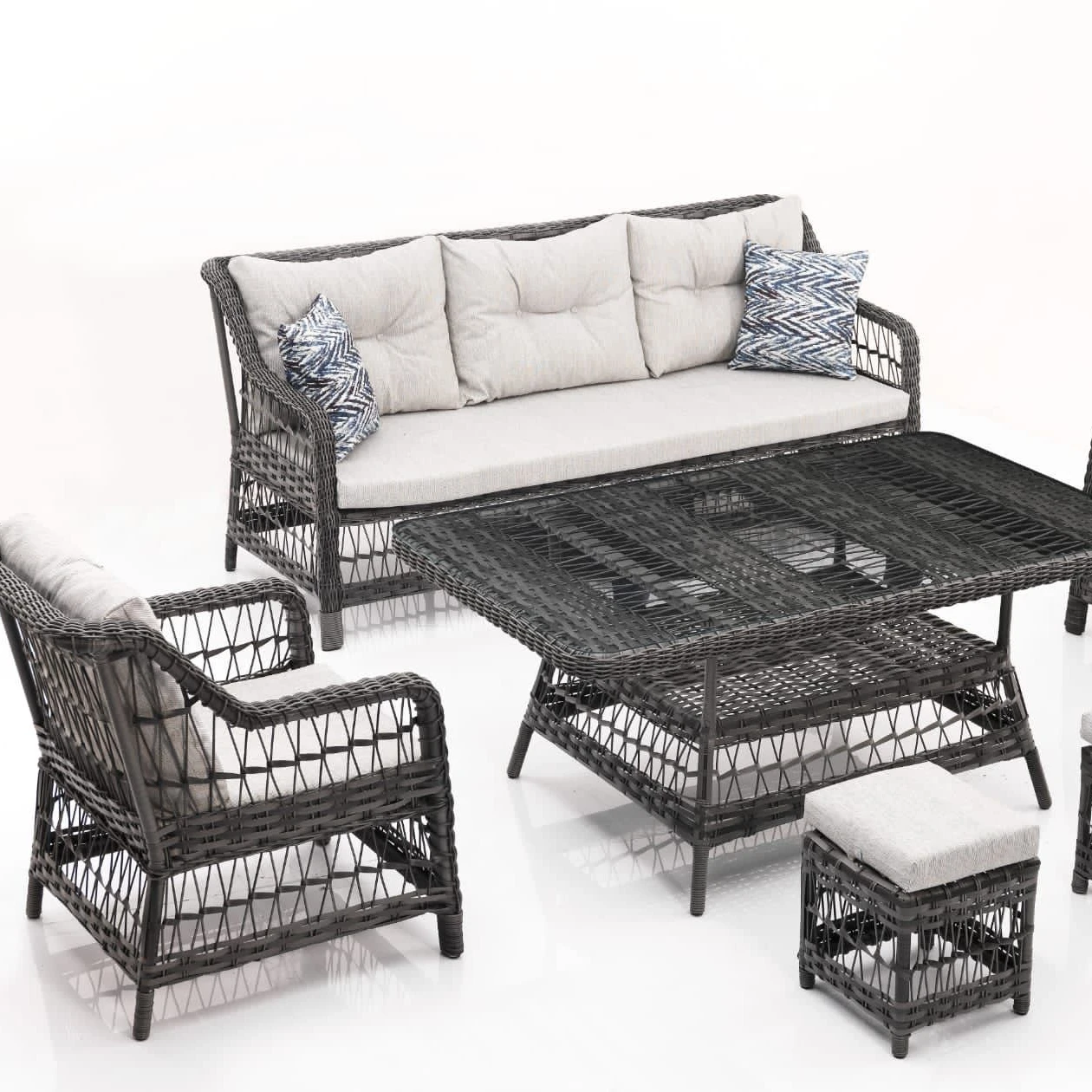 Rattan garden set Outdoor Seat Dinning Table Picnic Table and Bench Beer Park Metal Painting Customized Wood Frame Time