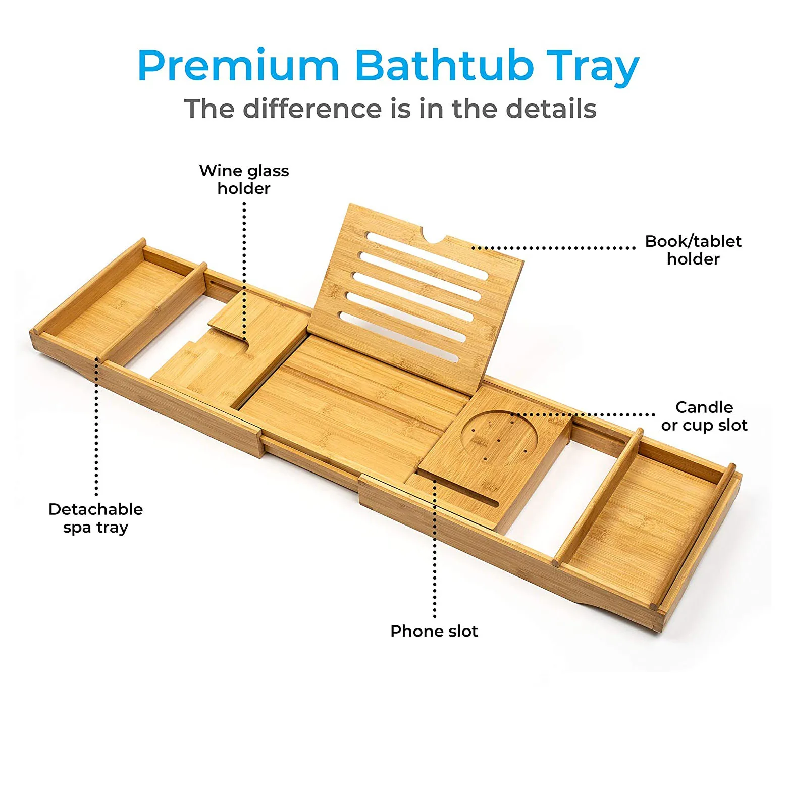 Expandable Bamboo Bathtub Tray Bamboo Bath Tray for Tub with Book Stand bamboo bath caddy Tray for Luxury Bath