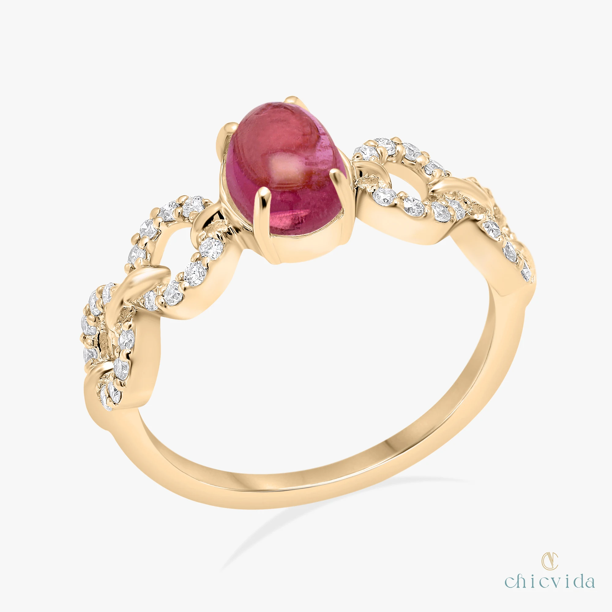 
Natural Pink Tourmaline Oval Gemstone Ring 14k Gold Tourmaline Ring 