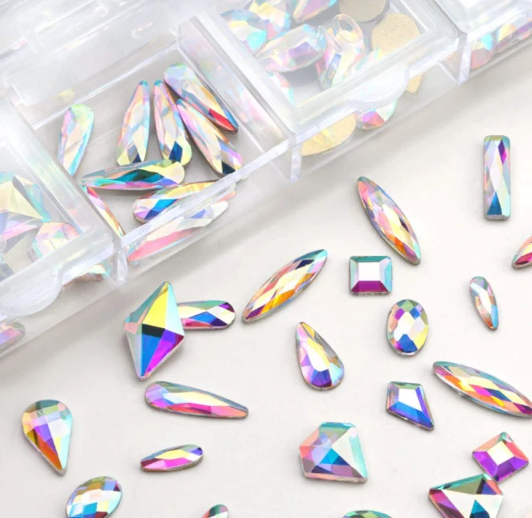 Multi Shape 3D Shining Glass Crystal Nail Art Set Decoration AB Jelly Rhinestones Nail Art Jewelry Valentine Nail Art