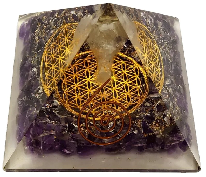 High Quality Amethyst Orgone Pyramid with Copper Coil Orgonite Orgone Pyramid