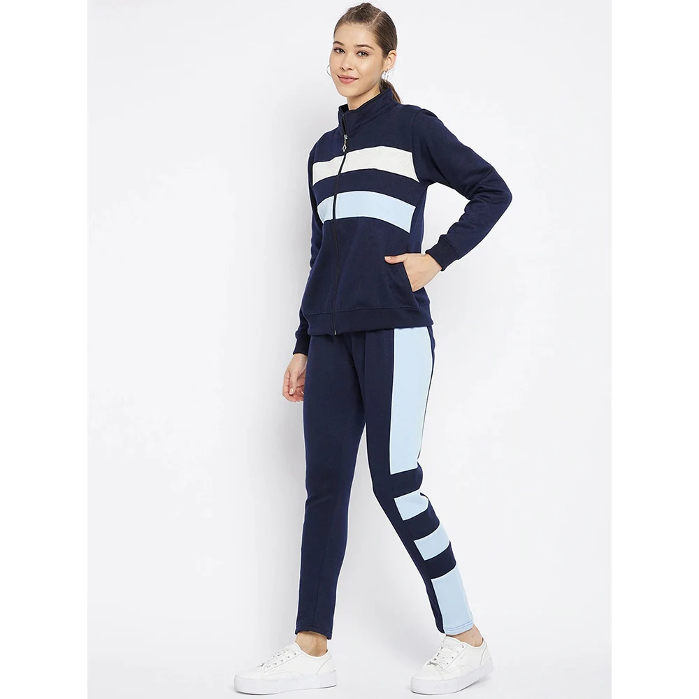 2022 Fashionable Stylish Customized High Quality Color Block Full Sleeved Out Door Winter Warm Tracksuit For Woman