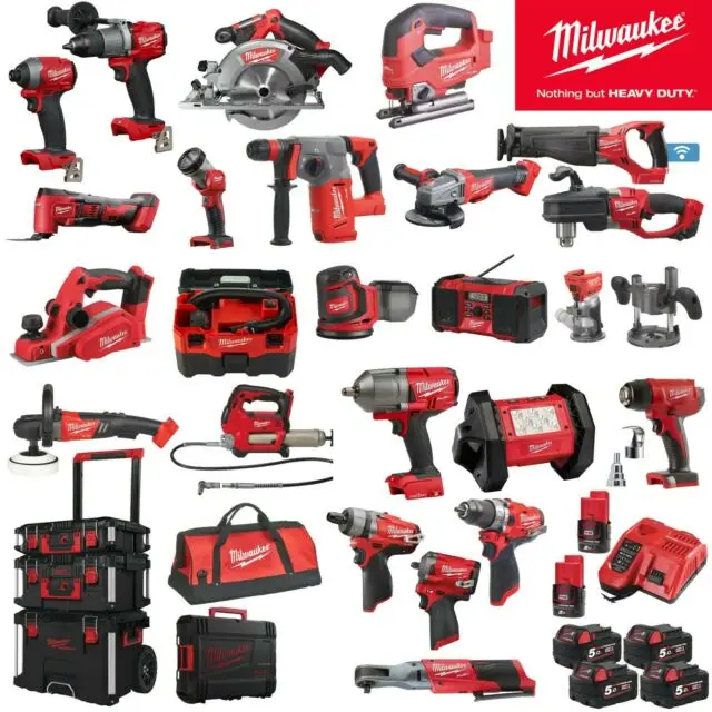
Milwaukees M18 18-Volt Lithium-Ion Cordless Combo Tool Kit (15-Tool) with (4) 4.0Ah Batteries, (1) 6-Port Charger, (3) Tool Bags 