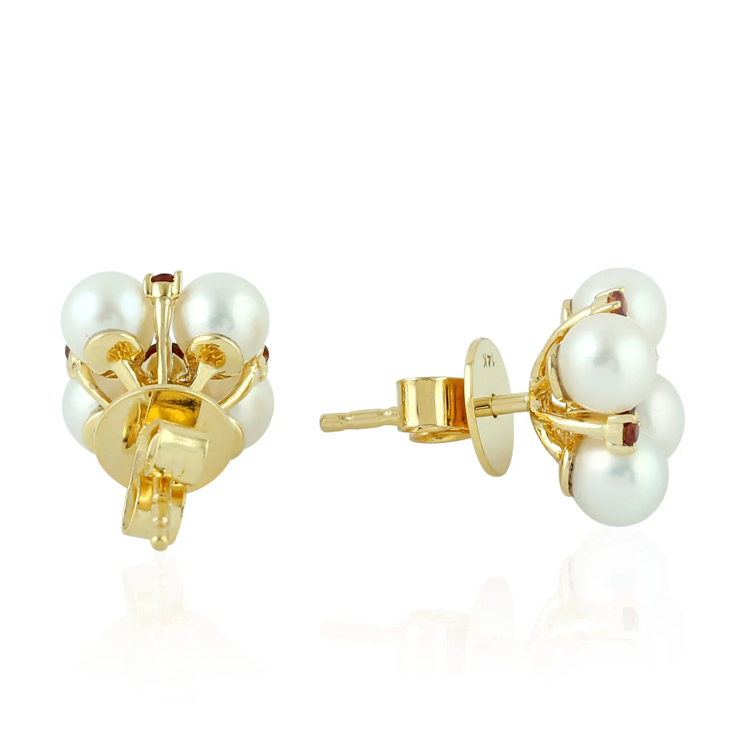 
Garnet Handmade Stud Earrings 14k Yellow Gold Pearl Jewelry Wholesaler 