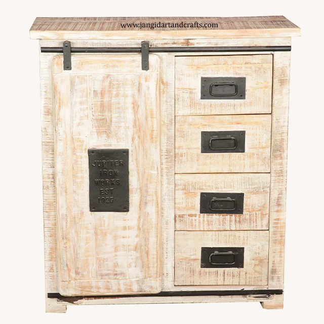 Vintage Industrial Furniture Wooden Drawer Chest with Sliding Door Living Room Home Decor Furniture Manufacturer India