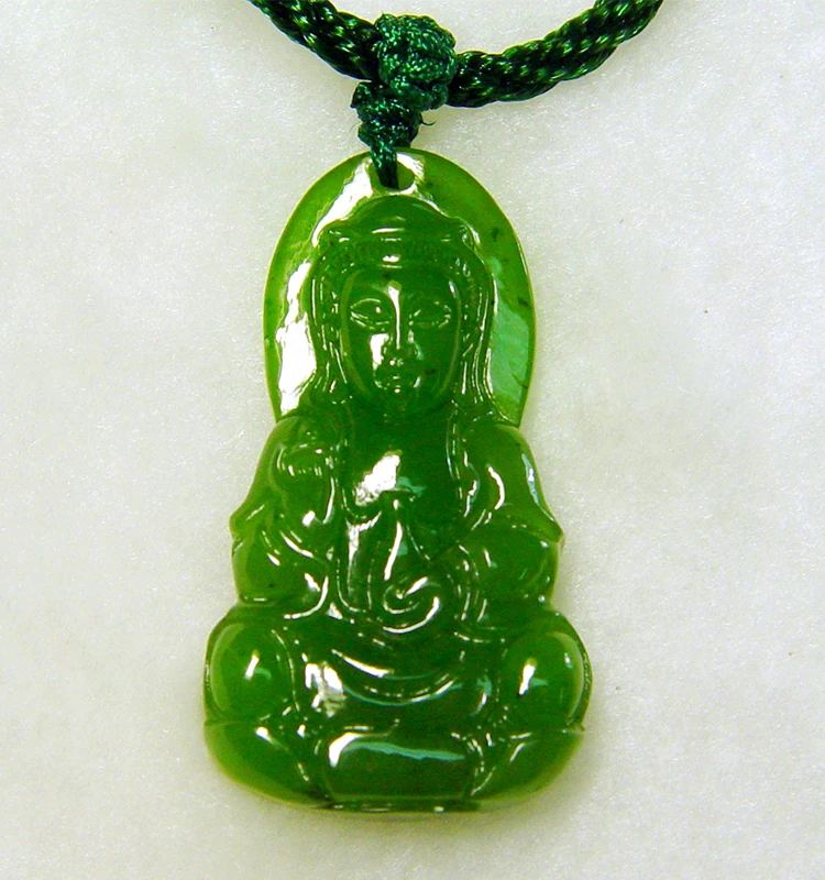 Handmade jewelry guanyin engraved  necklace green jade
