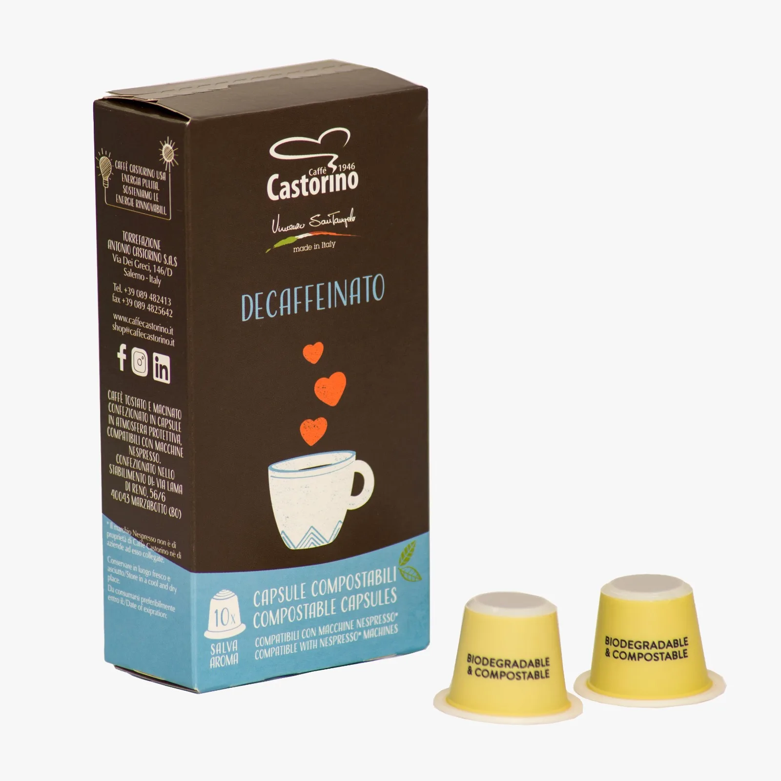 Premium quality Castorino Italian Coffee NESPRESSO Compatible 1 box GOLD ARABICA and 1 box DECAFFEINATED for home / HO.RE.CA.