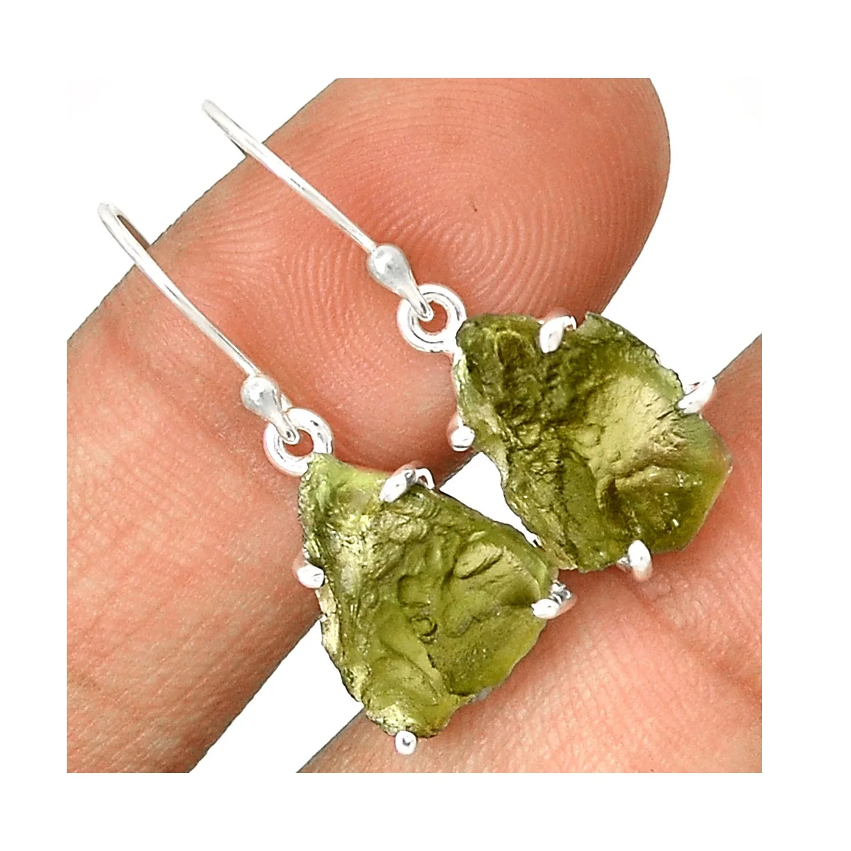 Silver Plated Gemstone Moldavite Green Stone Earrings At Reasonable Price Available By Indian Exporter