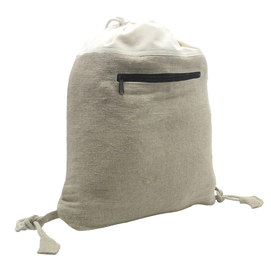 Eco-Friendly Burlap Cotton Canvas Jute Hemp Drawstring Backpack Gym and Cycling Sport Bag for Shoes