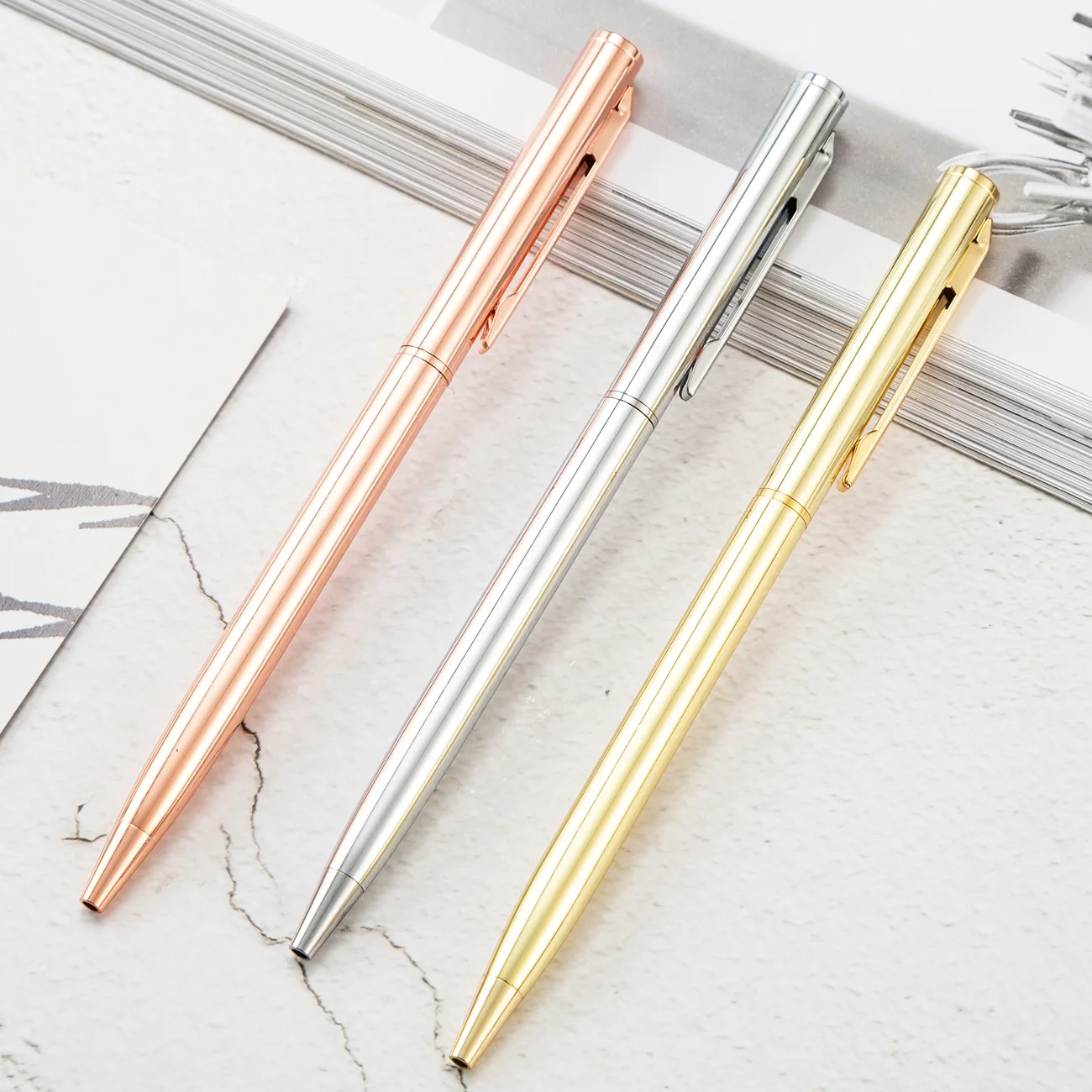 Slim Balhotel Stylus Pen Rose Gold Cheap Custom Luxury Black Metal Customized Ningbo Ballpoint Pen Office & School Pen 50pcs