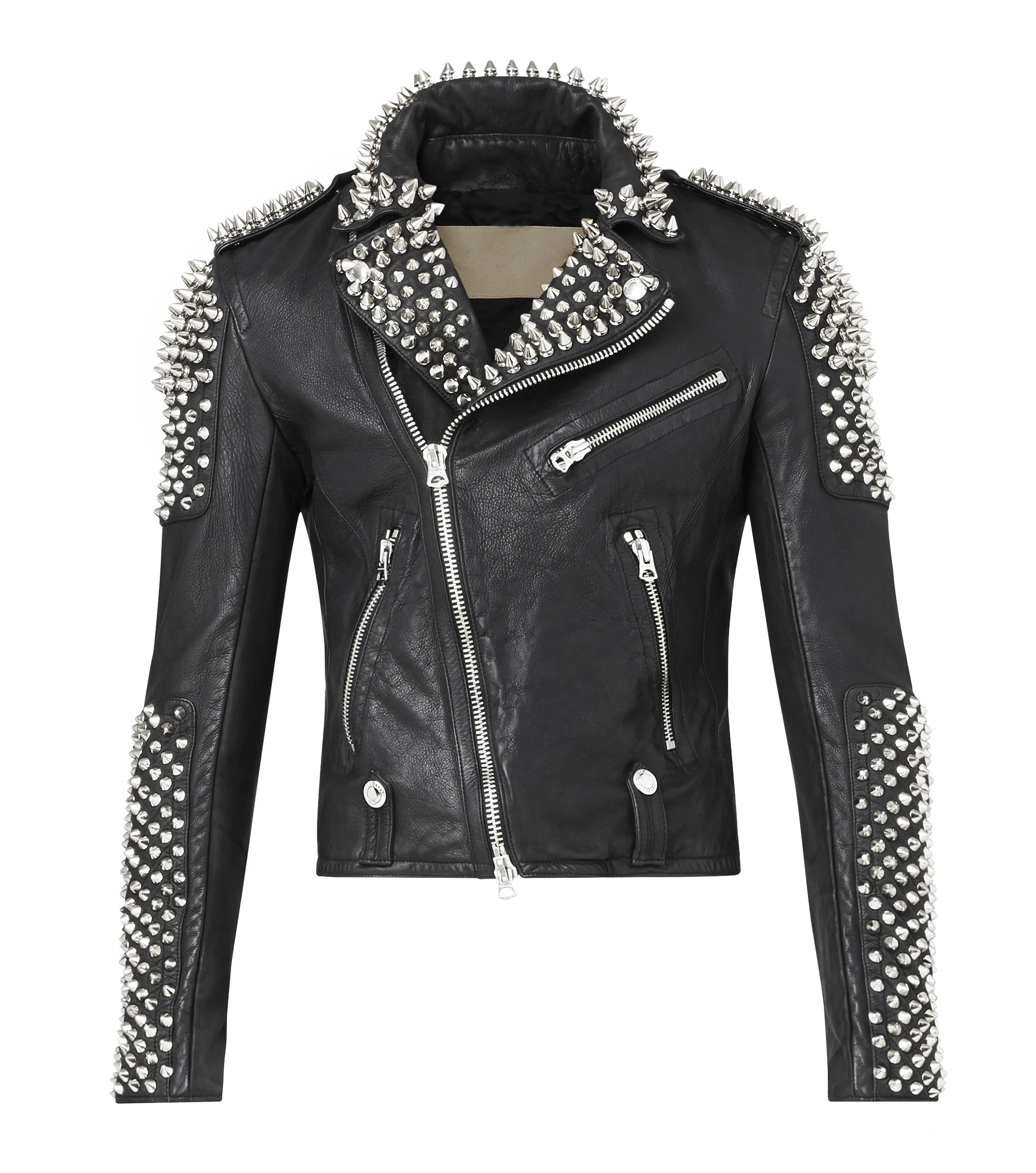 Rock Star women Leather Jacket Ladies Black Motorcycle Punk Studded Leather Jacket Bike Fashion Studded Punk Rock Leather Jacket