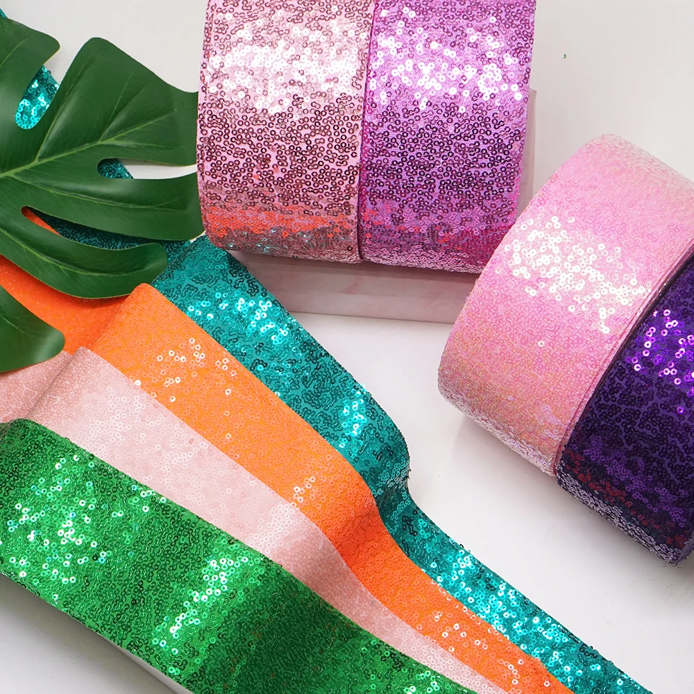 75mm Glitter Sequin fabric Ribbon for Hair Bows Headband Customize 25 yards Ribbons Yards Roll Wholesale DIY
