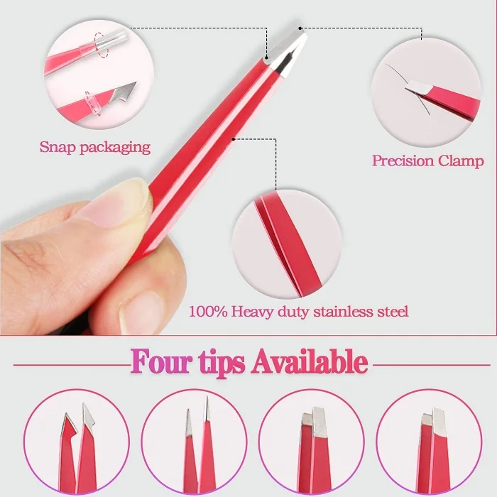 Tweezers Set 4-piece Stainless Steel Red color  Tweezers for Eyebrows Facial Hair Ingrown Hair Eyebrow Tweezers Set