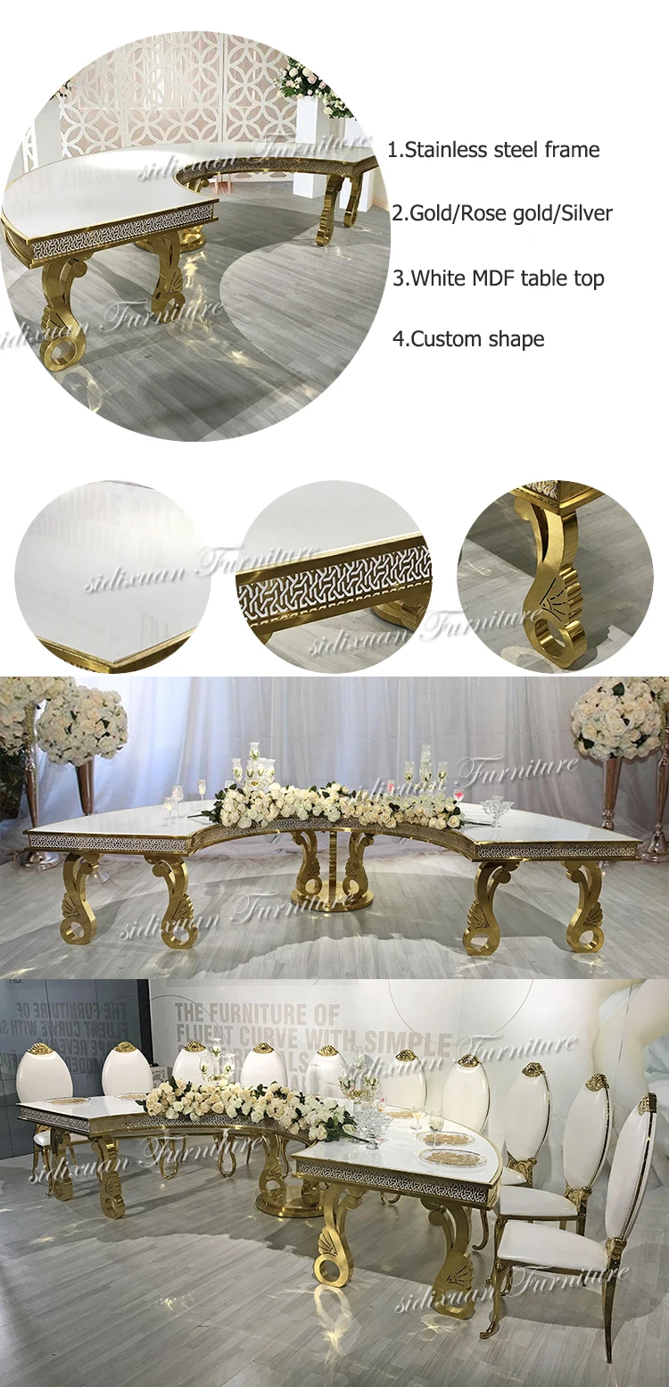 serpentine moon table,moon stainless steel table,wedding table half moon