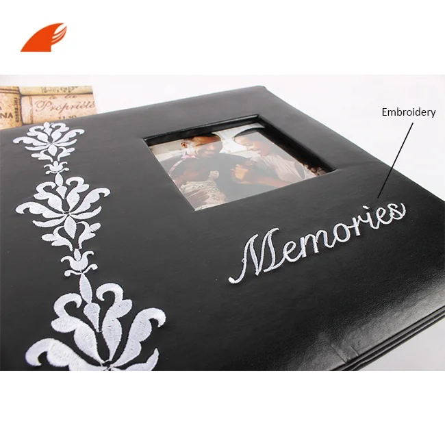 Роскошные черные художественные кожаные обвязанные ПУ фотоальбомы «сделай сам» Скрапбукинг с окном для свадебных семейных фотографий