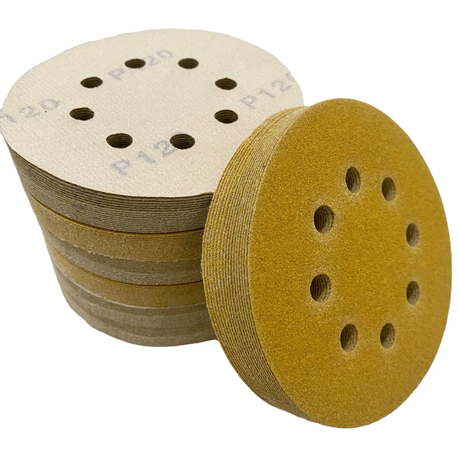 China manufacture konaflex-golden yellow  5inch(125mm)with 8 dust holes hook&loop sanding disc