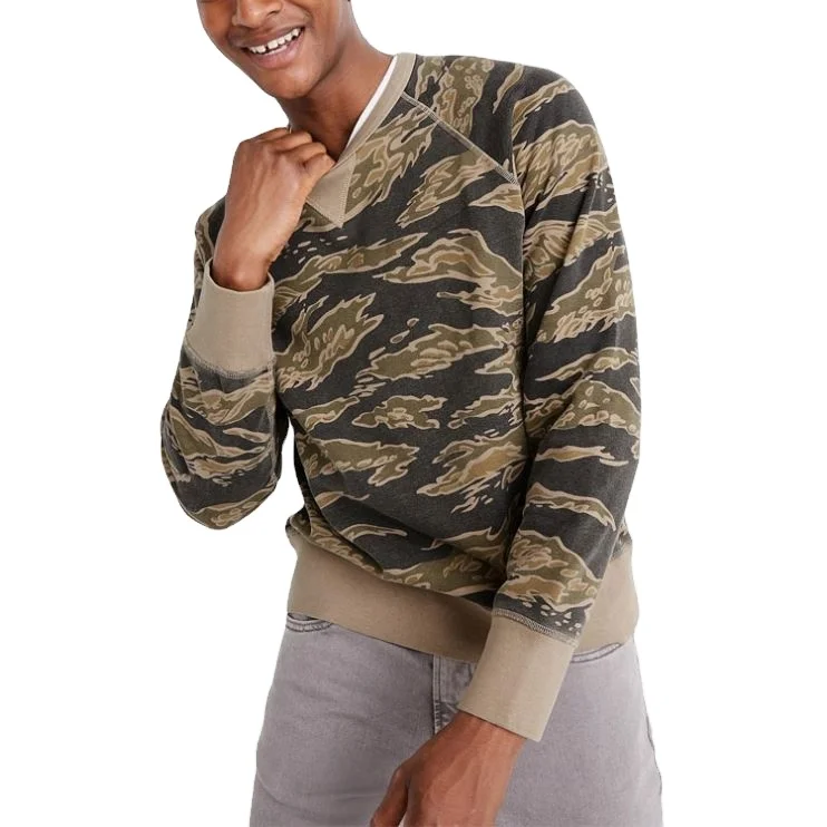 french terry sweatshirt classic tiger-stripe camo crewneck pullover sweatshirt