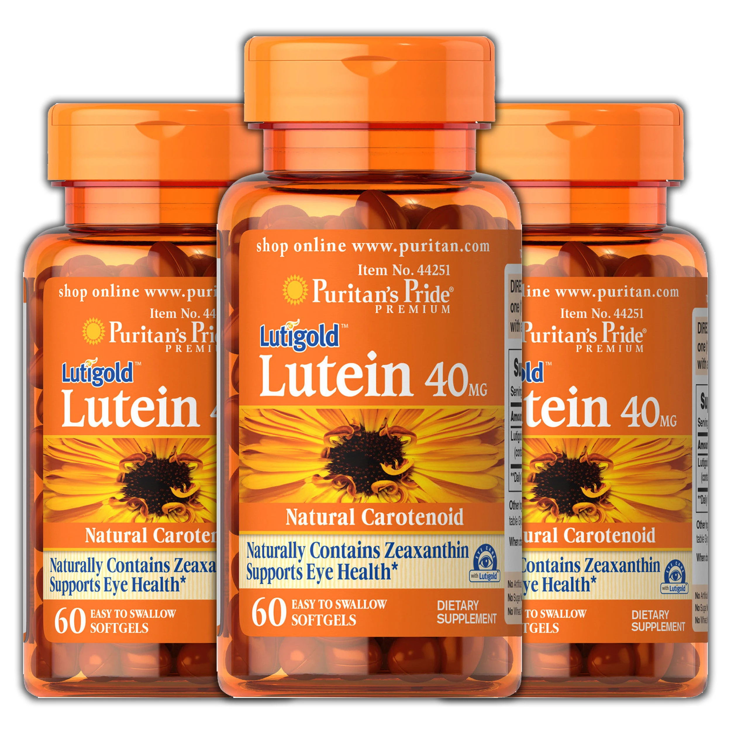 Puritans Pride Lutein Lutigold 40 mg with Zeaxanthin 60 Softgels Eye Care Antioxidant Eye Health Vitamin Supplements Made in USA