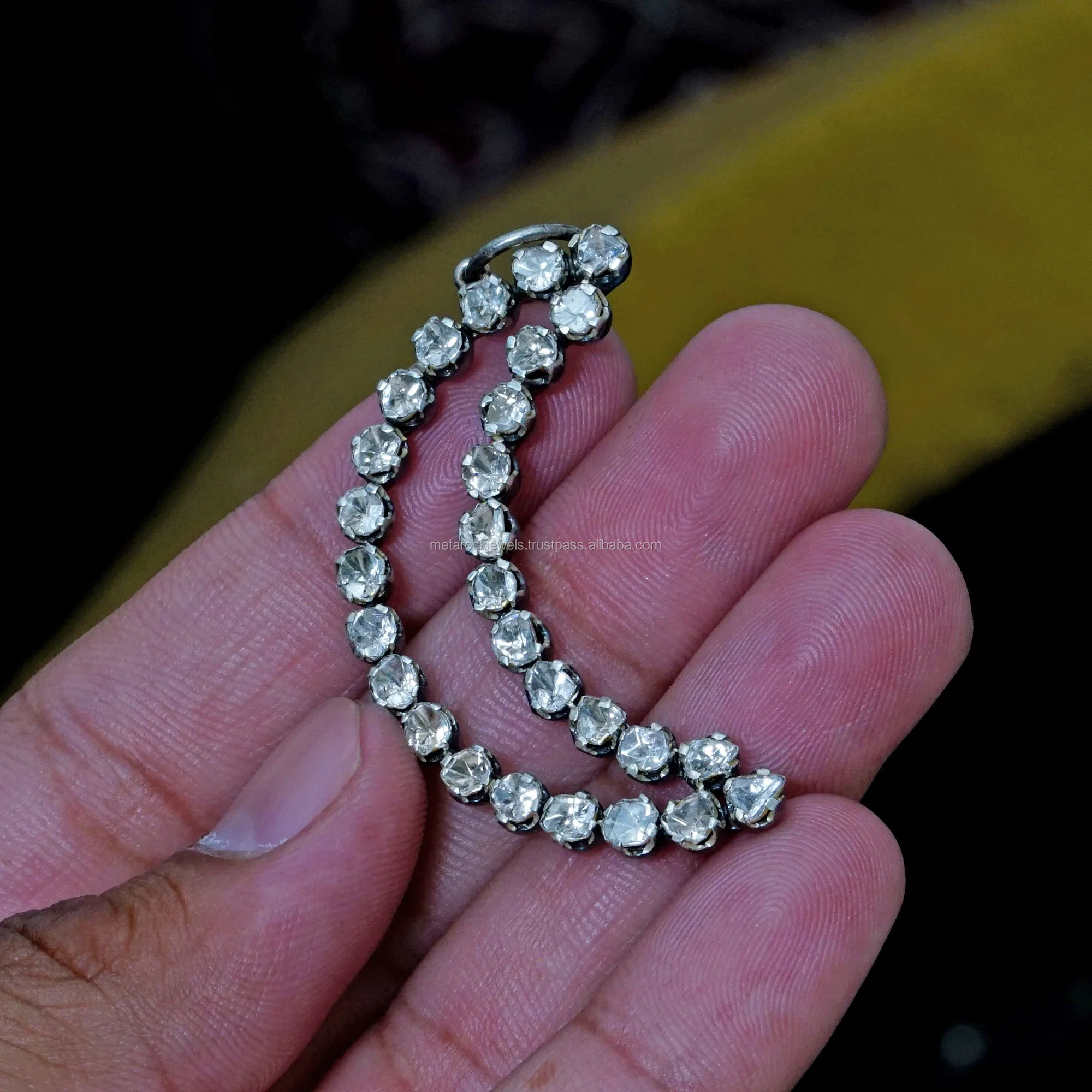 Natural Rose Cut Diamond Jewelry 925 Sterling Silver Polki Diamonds Crescent Moon Pendant