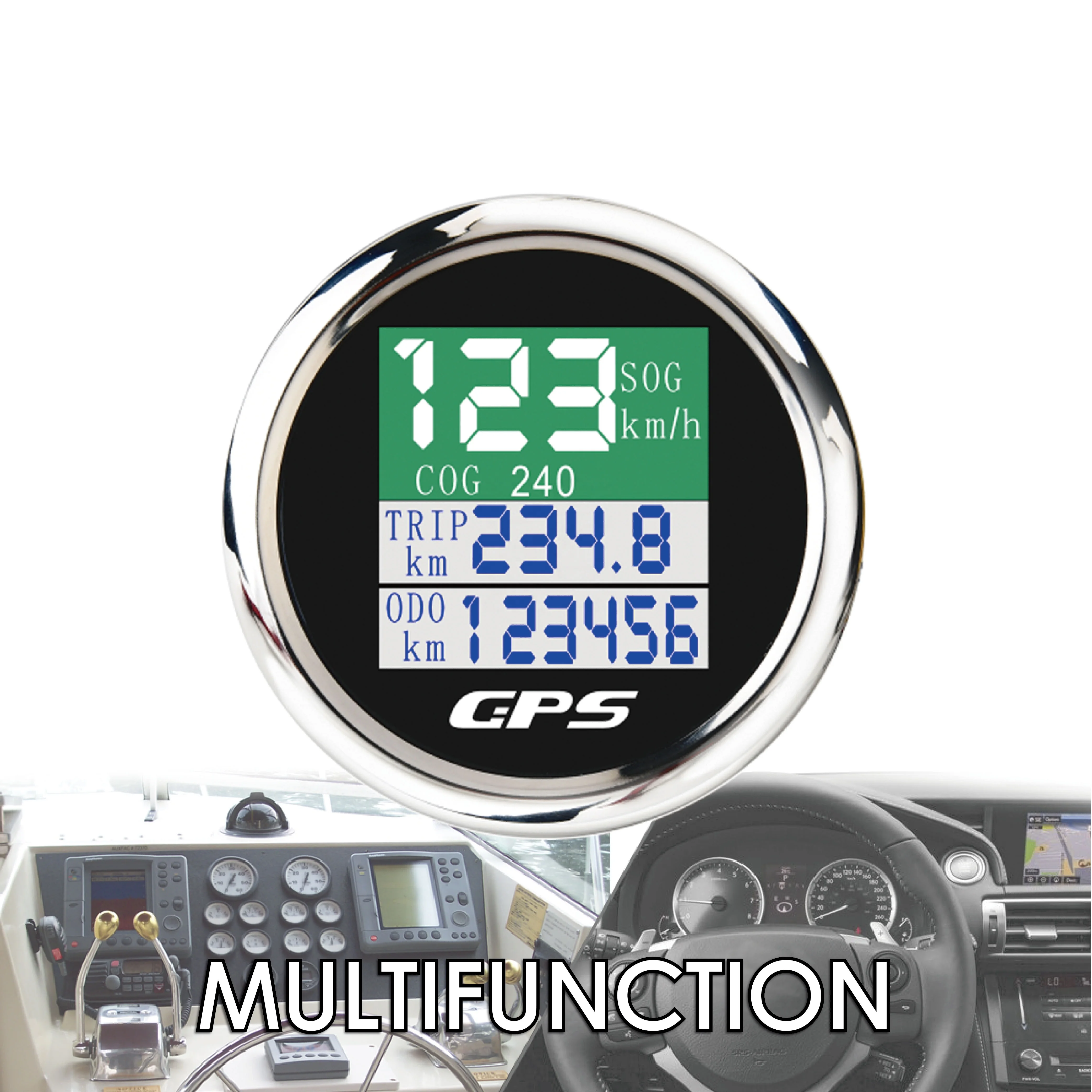 52mm digital black face TFT-LCD display multifunction with GPS sensor ODO/TRIP display speedometer gauge